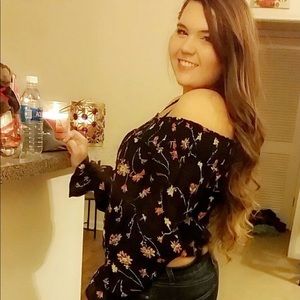 Off the shoulder blouse, chiffon material.